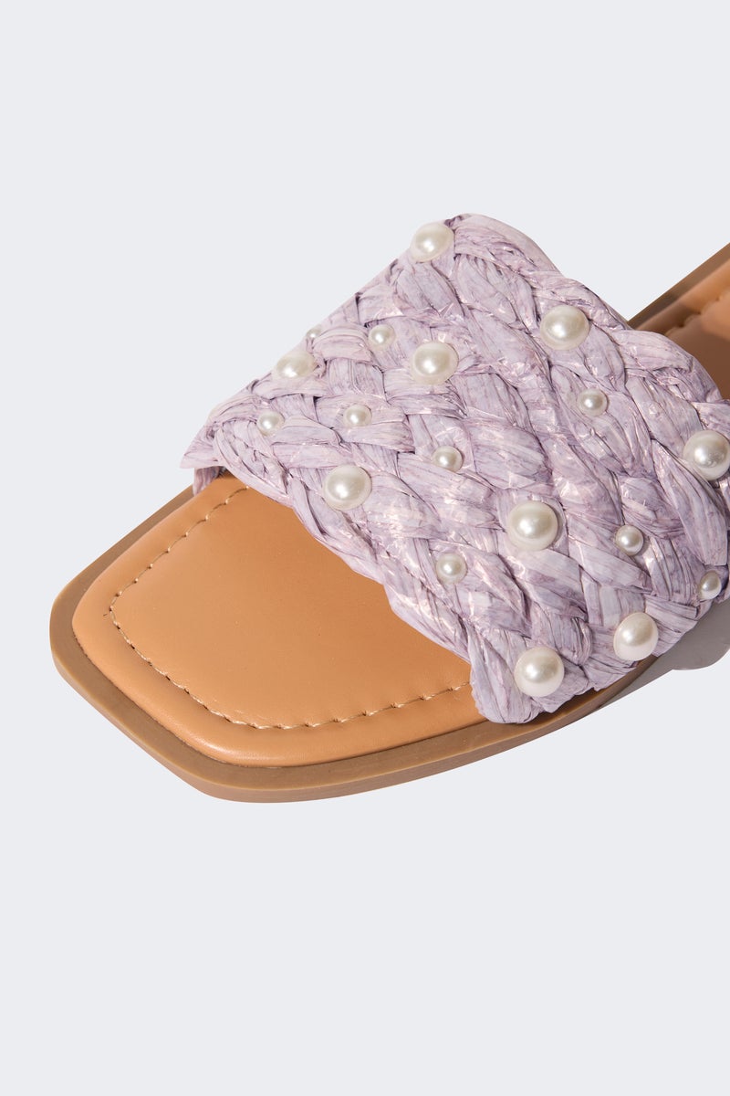 DeFacto Purple Woman Woman Pearl Detail Flat Base Slippers Casual - Image 5