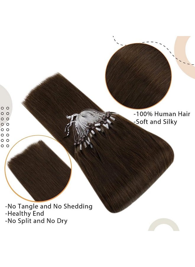 Easyouth - Brown Micro Link Hair Extensions Human Hair Micro Beads Hair Extensions Medium Brown Micro Ring Hair Extensions Human Hair Seamless 16Inch 4 50G/50S - Image 1
