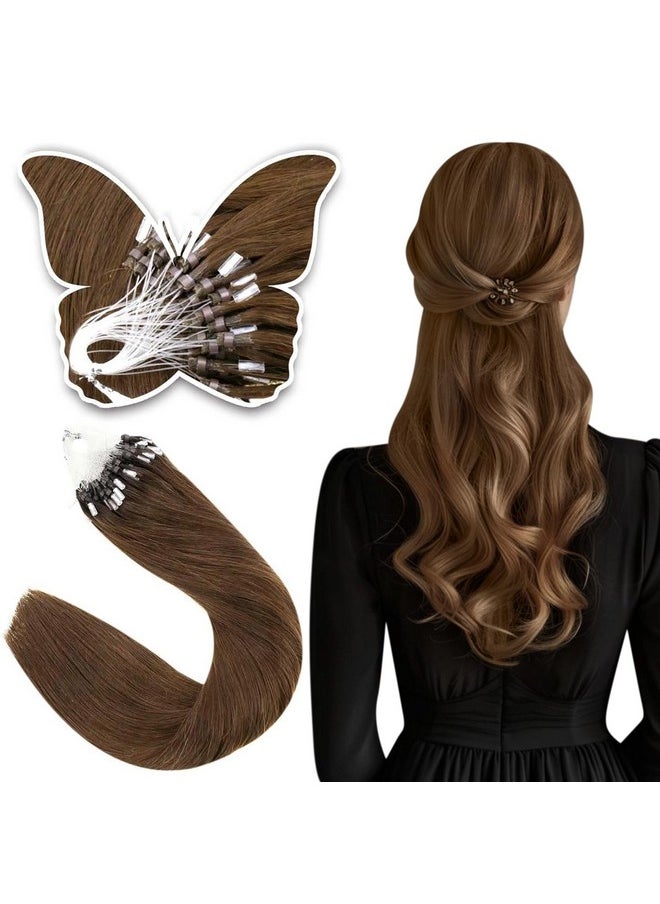 Easyouth - Brown Micro Link Hair Extensions Human Hair Micro Beads Hair Extensions Medium Brown Micro Ring Hair Extensions Human Hair Seamless 16Inch 4 50G/50S - Image 1