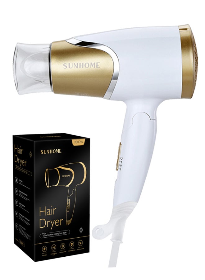 Sunhome Travel Hair Dryer 1800W With Folding Handle White/Gold 21x12x9cm - Image 1