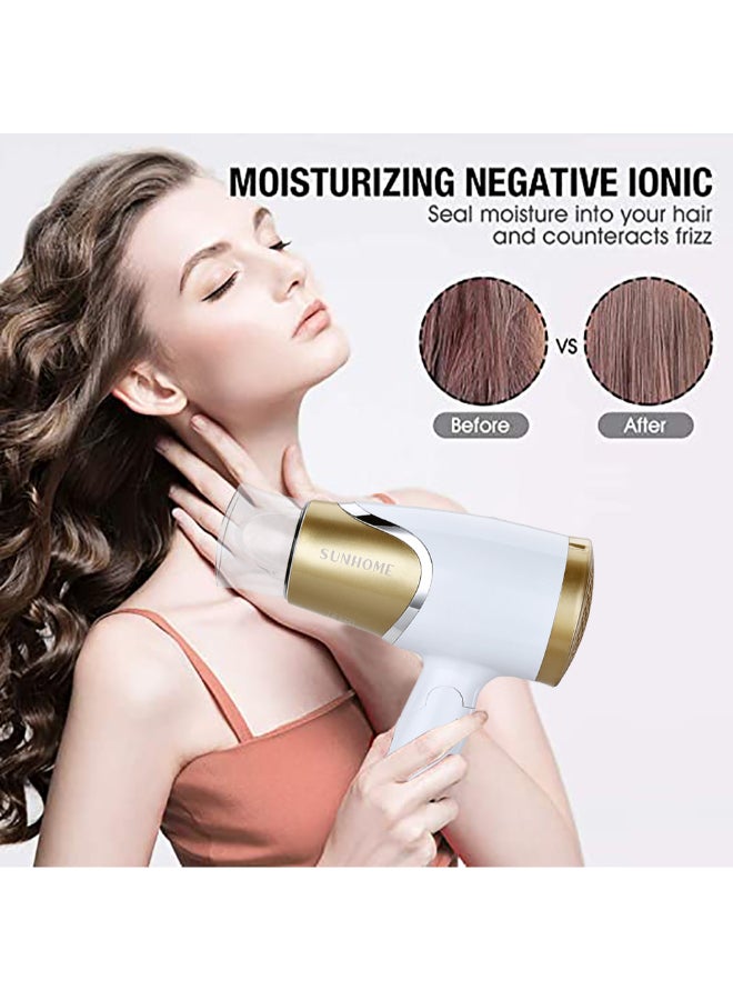 Sunhome Travel Hair Dryer 1800W With Folding Handle White/Gold 21x12x9cm - Image 3
