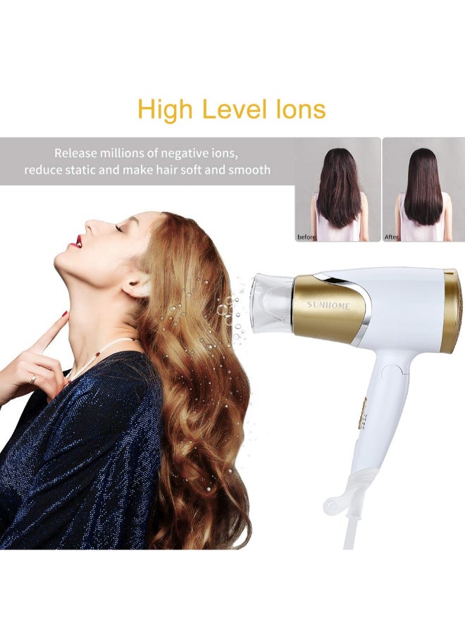 Sunhome Travel Hair Dryer 1800W With Folding Handle White/Gold 21x12x9cm - Image 4