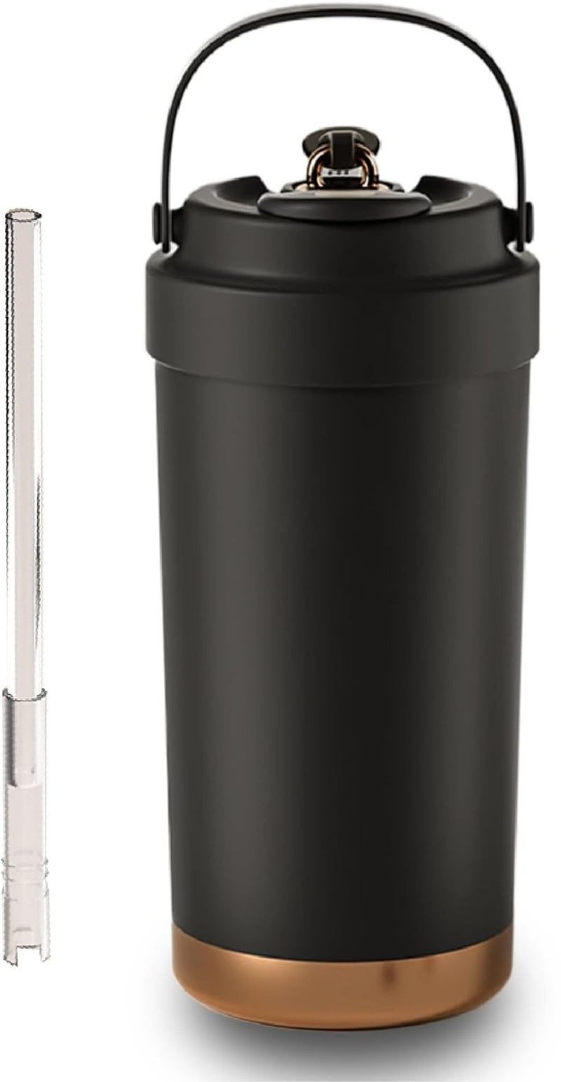 daiDokoro Stainless Steel Travel Coffee Thermos/Tumbler with Straw 8-Hour Hot & Cold Retention - Twilight Black, 500ml - Image 1