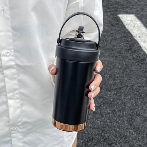 daiDokoro Stainless Steel Travel Coffee Thermos/Tumbler with Straw 8-Hour Hot & Cold Retention - Twilight Black, 500ml - Image 4