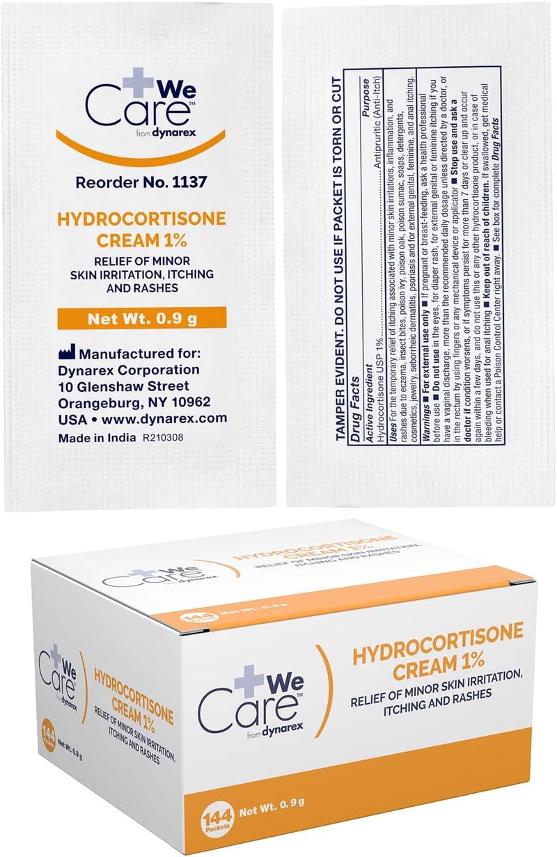 Dynarex Hydrocortisone Cream  Topical AntiItch Hydrocortisone Ointment for Temporary Relief of Minor Skin Itching Rash Irritation  9g Packet 1 Box of 144 - Image 1