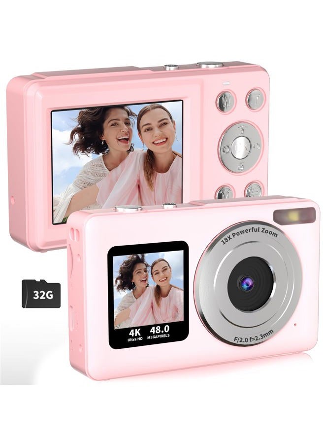 LENANE Digital Camera,FHD 4K Point and Shoot Camera with 32G Card, 48MP Autofocus Kids Camera with Dual-Creen,Portable Compact Camera with 18X Zoom Anti Shake Flash Light,Cameras for Kids Teens - Image 1