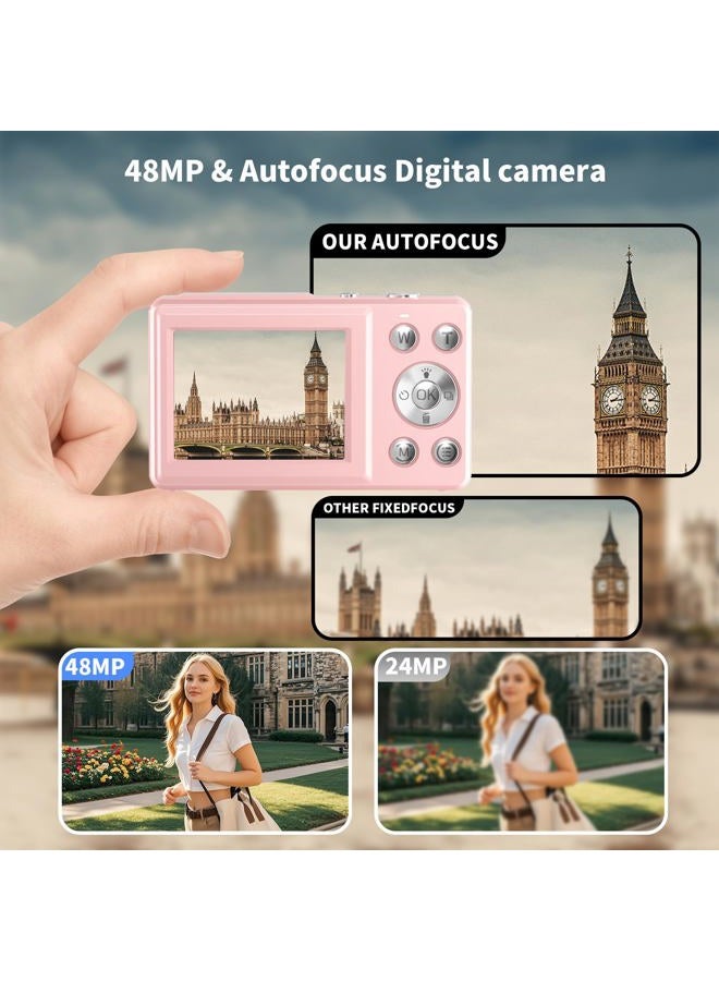 LENANE Digital Camera,FHD 4K Point and Shoot Camera with 32G Card, 48MP Autofocus Kids Camera with Dual-Creen,Portable Compact Camera with 18X Zoom Anti Shake Flash Light,Cameras for Kids Teens - Image 2