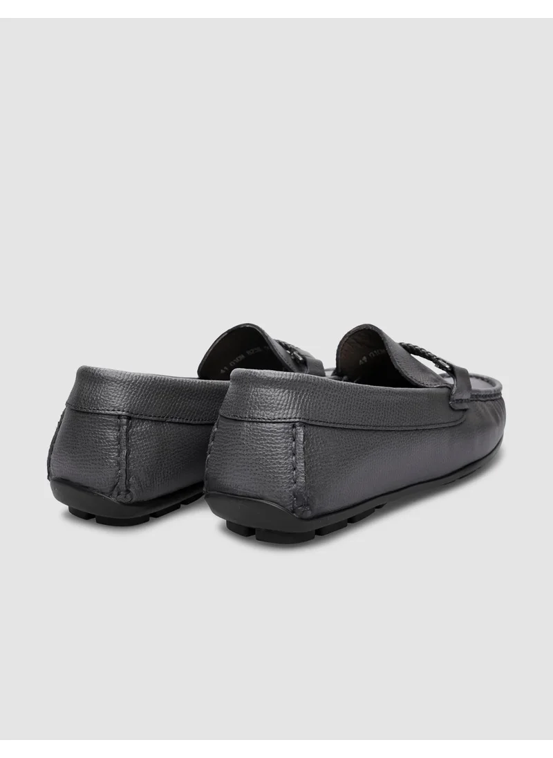 كاباني Leather Gray Buckle Men's Loafer