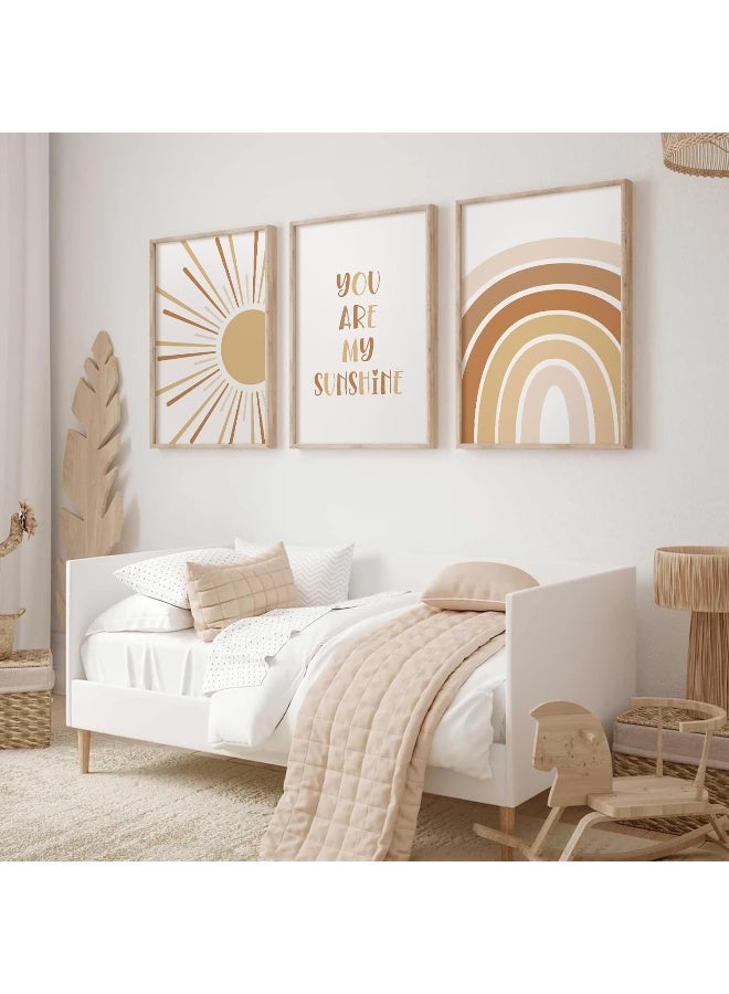 Baccone Boho Nursery Wall Art Baby Girl Wall Decor Kids Rainbow Canvas Wall Art You Are My Sunshine Pictures Toddler Sun Prints Nursery Artwork for Room Bedroom Set of 3 12x16 Inch Unframed - Image 4