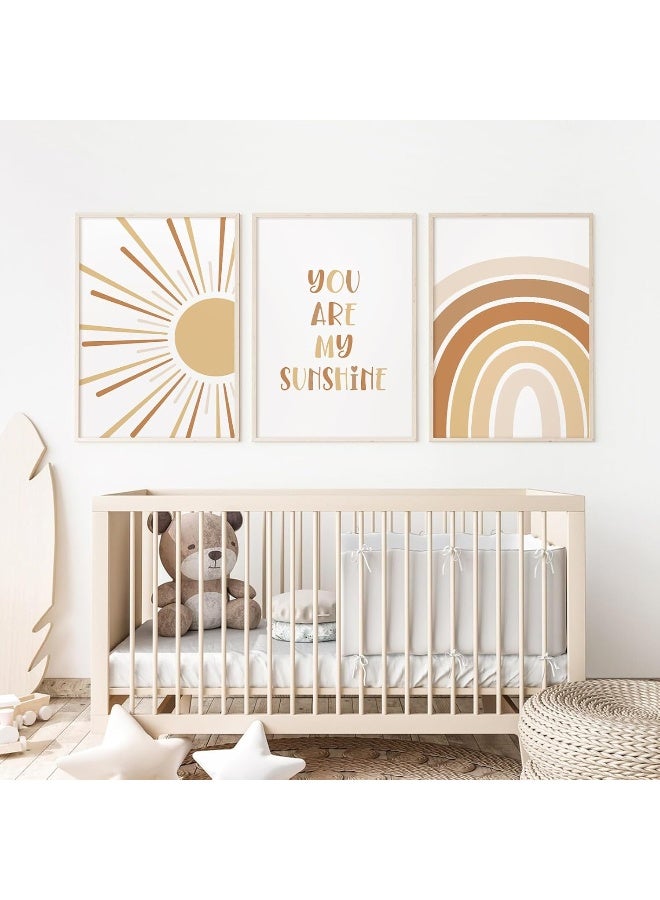 Baccone Boho Nursery Wall Art Baby Girl Wall Decor Kids Rainbow Canvas Wall Art You Are My Sunshine Pictures Toddler Sun Prints Nursery Artwork for Room Bedroom Set of 3 12x16 Inch Unframed - Image 1