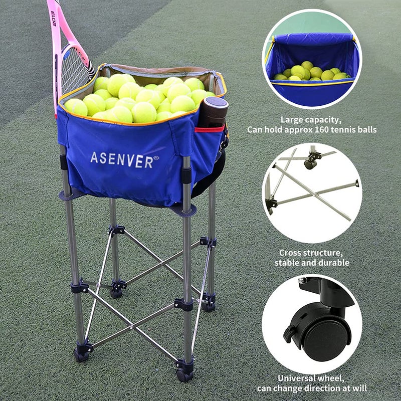 ASENVER Tennis Ball Cart Removable Pickleballs Hopper with Wheels Basket Hold Up to 160 Balls for Tennis Ball (Blue) - Image 4
