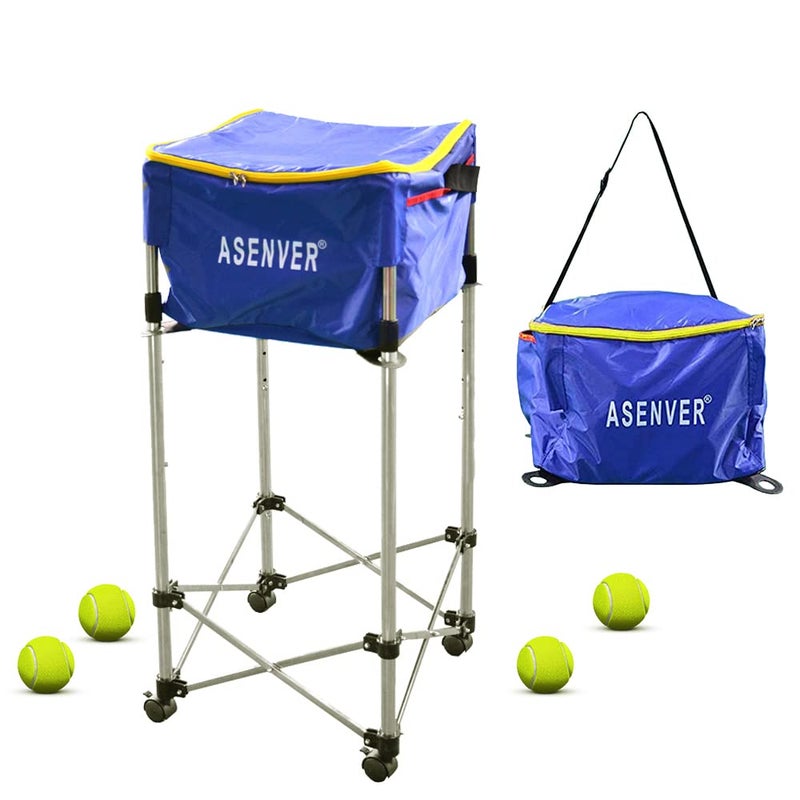 ASENVER Tennis Ball Cart Removable Pickleballs Hopper with Wheels Basket Hold Up to 160 Balls for Tennis Ball (Blue) - Image 1