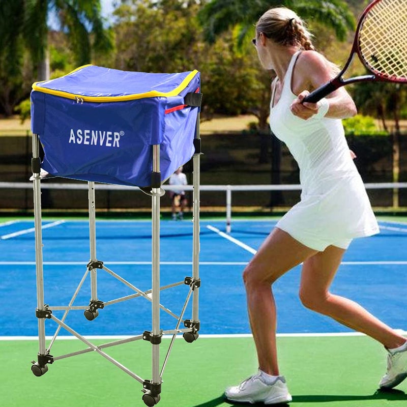 ASENVER Tennis Ball Cart Removable Pickleballs Hopper with Wheels Basket Hold Up to 160 Balls for Tennis Ball (Blue) - Image 2