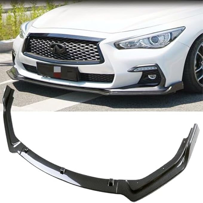 MUCO 3PCS New Front Bumper Front Lips Compatible with Infiniti Q50 Base 2018 2019 2020 2021 2022 2023 2024 Car Front Spoiler-Carbon Fiber Look Front Spoiler Not Fit Q50 Sport - Image 3