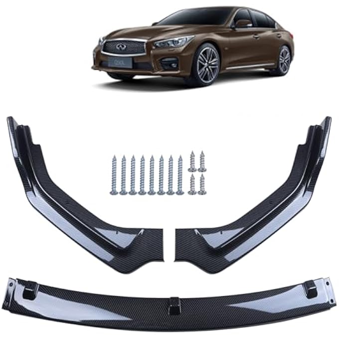 MUCO 3PCS New Front Bumper Front Lips Compatible with Infiniti Q50 Base 2018 2019 2020 2021 2022 2023 2024 Car Front Spoiler-Carbon Fiber Look Front Spoiler Not Fit Q50 Sport - Image 2