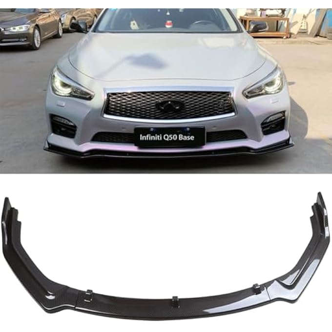 MUCO 3PCS New Front Bumper Front Lips Compatible with Infiniti Q50 Base 2018 2019 2020 2021 2022 2023 2024 Car Front Spoiler-Carbon Fiber Look Front Spoiler Not Fit Q50 Sport - Image 4
