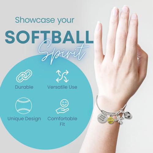 Infinity Collection Softball Charm Bracelet, Silver Adjustable Bangle with Never Never Give Up and Softball-Themed Charms, Jewelry & Gifts for Players, Teams, and Coaches - Image 2