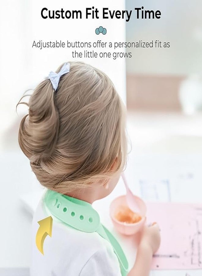 StarAndDaisy Reusable Silicone Bib for Baby with Adjustable Buttons for Mess-Free Feeding, Weaning, and Easy Cleaning and Waterproof (Printed-Green Bear) - Image 3