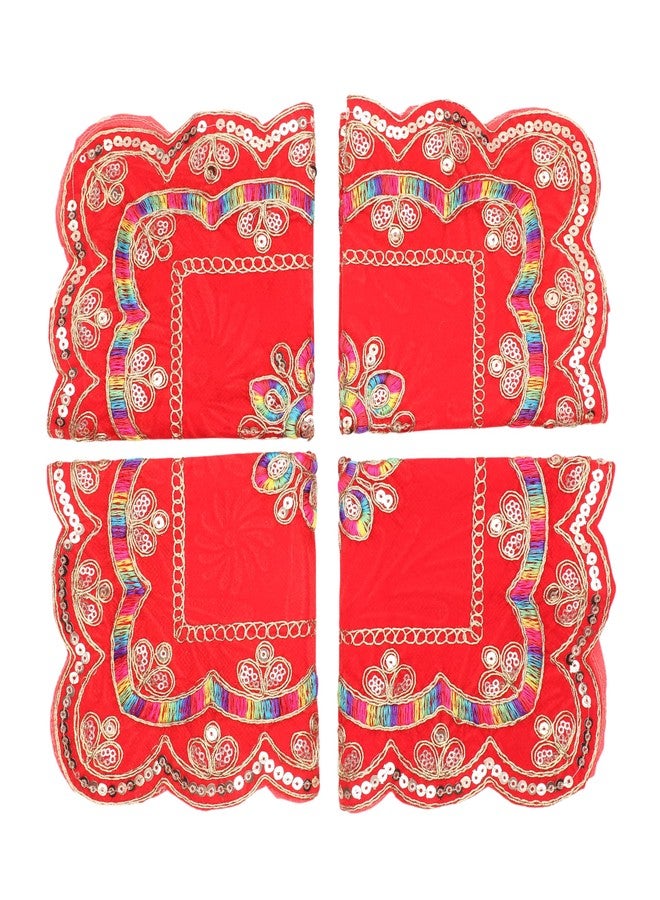 أديتري_كرييشن مجموعة من 4 قطع من قماش بوجا المخملي (مقاس: 9 بوصات × 9 بوصات) (أحمر) - لاكشمي غانيش - متعددة الاستخدامات - هدايا تقليدية هندية للعام الجديد - زينة - قطعة ثقافية - ديكور منزلي - Image 1