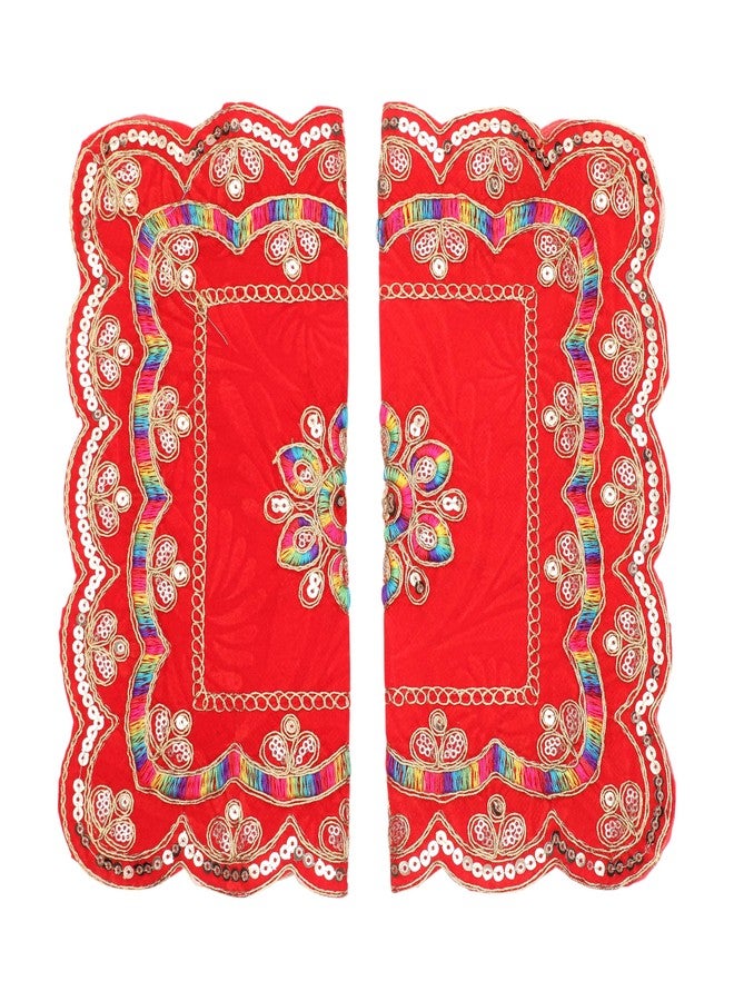 أديتري_كرييشن مجموعة من 4 قطع من قماش بوجا المخملي (مقاس: 9 بوصات × 9 بوصات) (أحمر) - لاكشمي غانيش - متعددة الاستخدامات - هدايا تقليدية هندية للعام الجديد - زينة - قطعة ثقافية - ديكور منزلي - Image 4