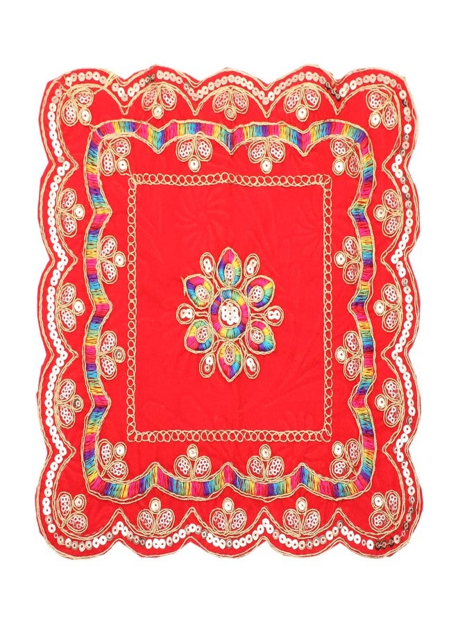 أديتري_كرييشن مجموعة من 4 قطع من قماش بوجا المخملي (مقاس: 9 بوصات × 9 بوصات) (أحمر) - لاكشمي غانيش - متعددة الاستخدامات - هدايا تقليدية هندية للعام الجديد - زينة - قطعة ثقافية - ديكور منزلي - Image 3