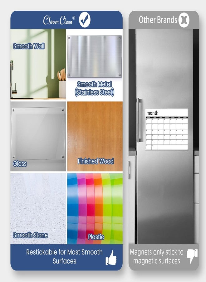 Clever Clean Non-Magnetic Dry Erase Calendar Set for Fridge - 14.5“x11.5" Reusable Monthly Calendar - 6.5"x11.5" Menu and 8"x11.5" List Sticks to Most Smooth Surfaces - 6 Dry Erase Markers Included - Image 4