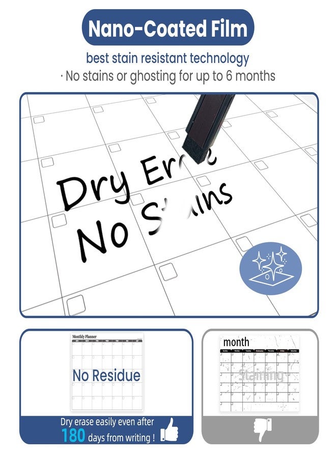 Clever Clean Non-Magnetic Dry Erase Calendar Set for Fridge - 14.5“x11.5" Reusable Monthly Calendar - 6.5"x11.5" Menu and 8"x11.5" List Sticks to Most Smooth Surfaces - 6 Dry Erase Markers Included - Image 3