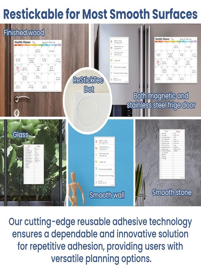 Clever Clean Non-Magnetic Dry Erase Calendar Set for Fridge - 14.5“x11.5" Reusable Monthly Calendar - 6.5"x11.5" Menu and 8"x11.5" List Sticks to Most Smooth Surfaces - 6 Dry Erase Markers Included - Image 2