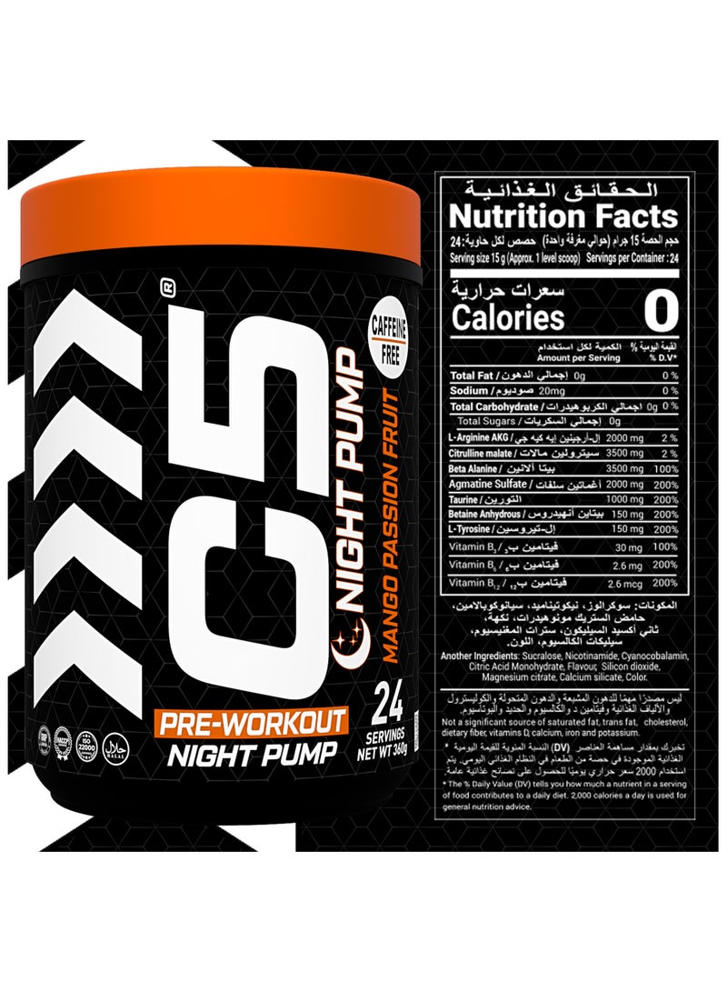 C5 Night Pump Pre Workout Powder Mango Passion Fruit- 24 Servings, Free Caffeine - Sugar Free-Zero Calories-Beta Alanine-Citrulline Malate, High-Performance PreWorkout Booster Supplement - Image 4