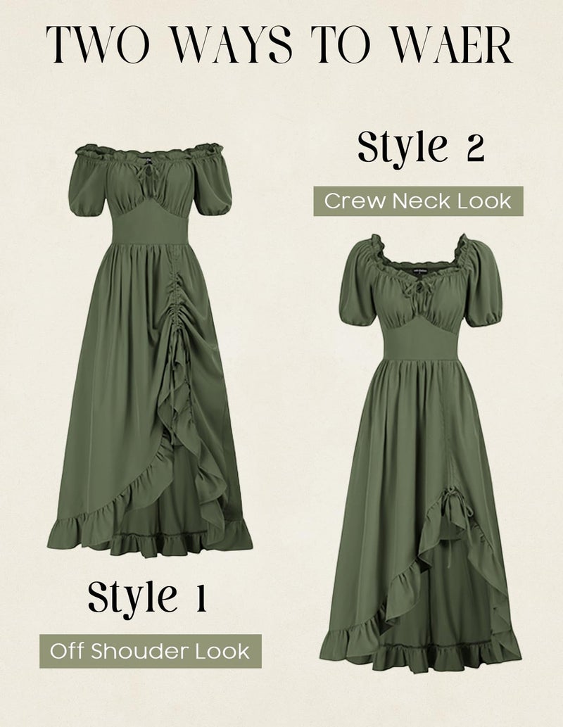 Scarlet Darkness Cottagecore Flowy Summer Corset Dress for Women Green Milkmaid Long Dress Olive Green L - Image 3