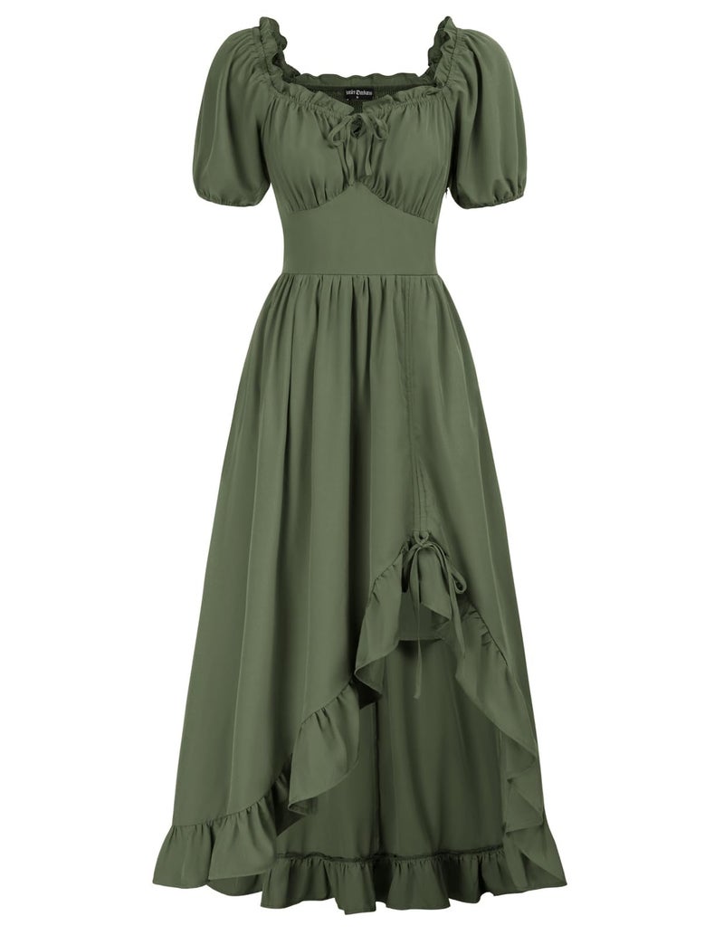 Scarlet Darkness Cottagecore Flowy Summer Corset Dress for Women Green Milkmaid Long Dress Olive Green L - Image 1