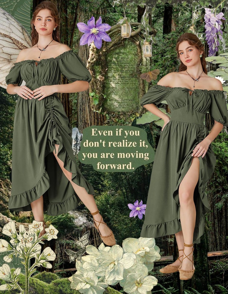 Scarlet Darkness Cottagecore Flowy Summer Corset Dress for Women Green Milkmaid Long Dress Olive Green L - Image 2