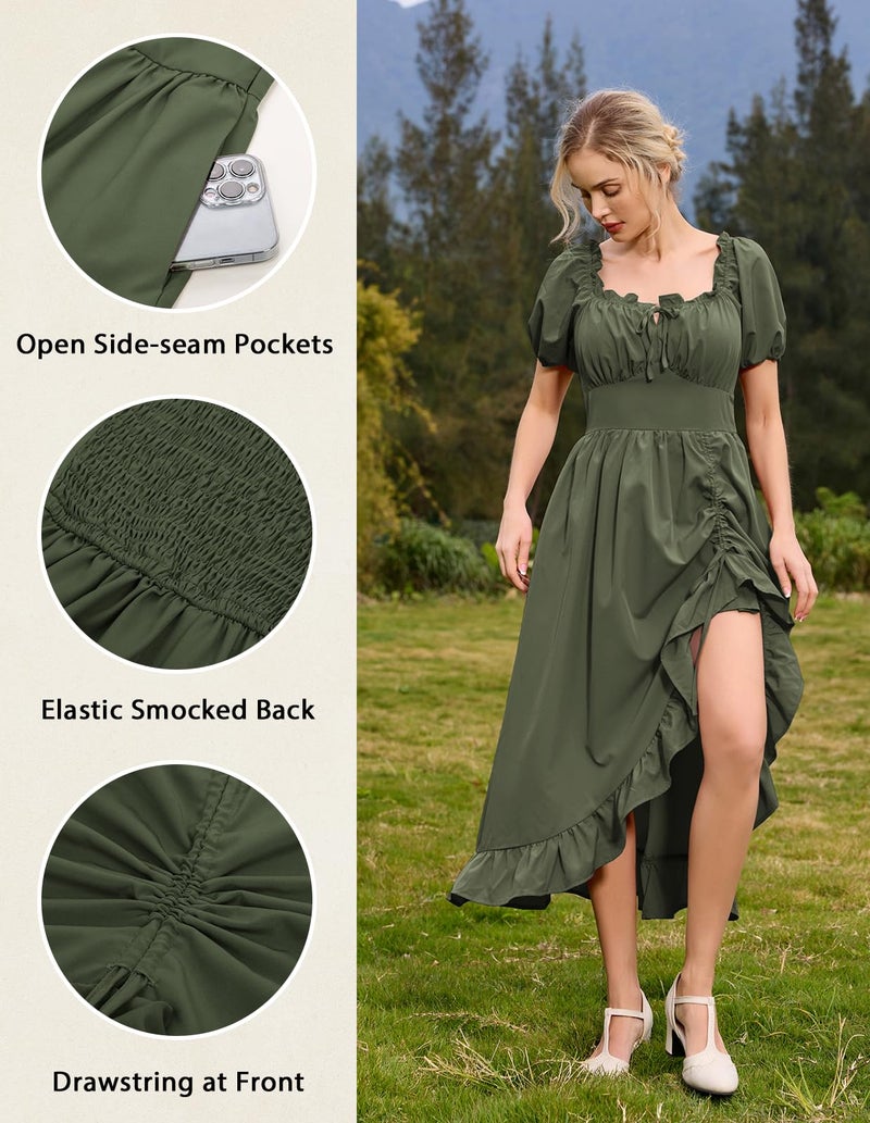 Scarlet Darkness Cottagecore Flowy Summer Corset Dress for Women Green Milkmaid Long Dress Olive Green L - Image 4