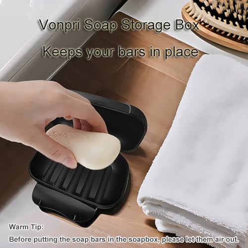 Vonpri Soap Holder Container, Portable Bar Soap Saver Scrubber Case for Bathroom and Kitchen (Black) - Image 4