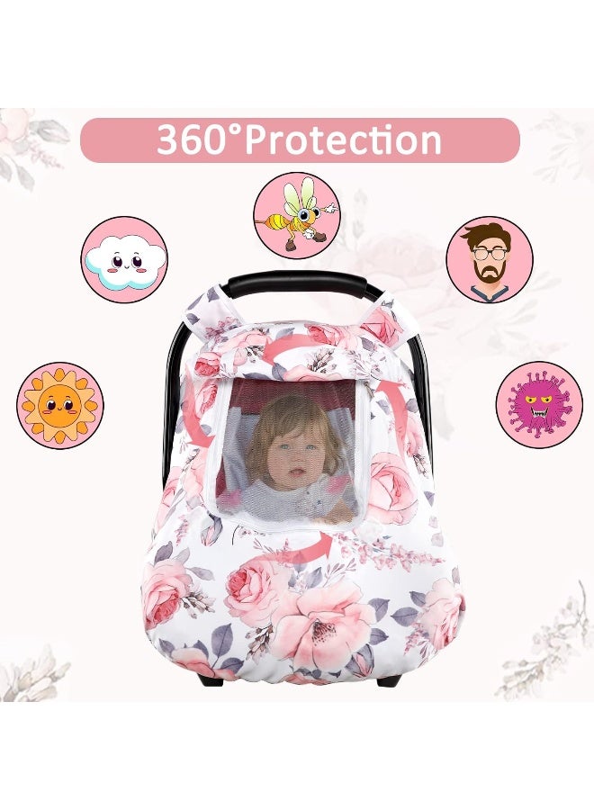 SWESEN Car Seat Covers for Babies, Winter Carseat Cover Girls, Minky Infant Car Seat Canopy, Cozy & Warm Cover, Pink Floral - Image 4