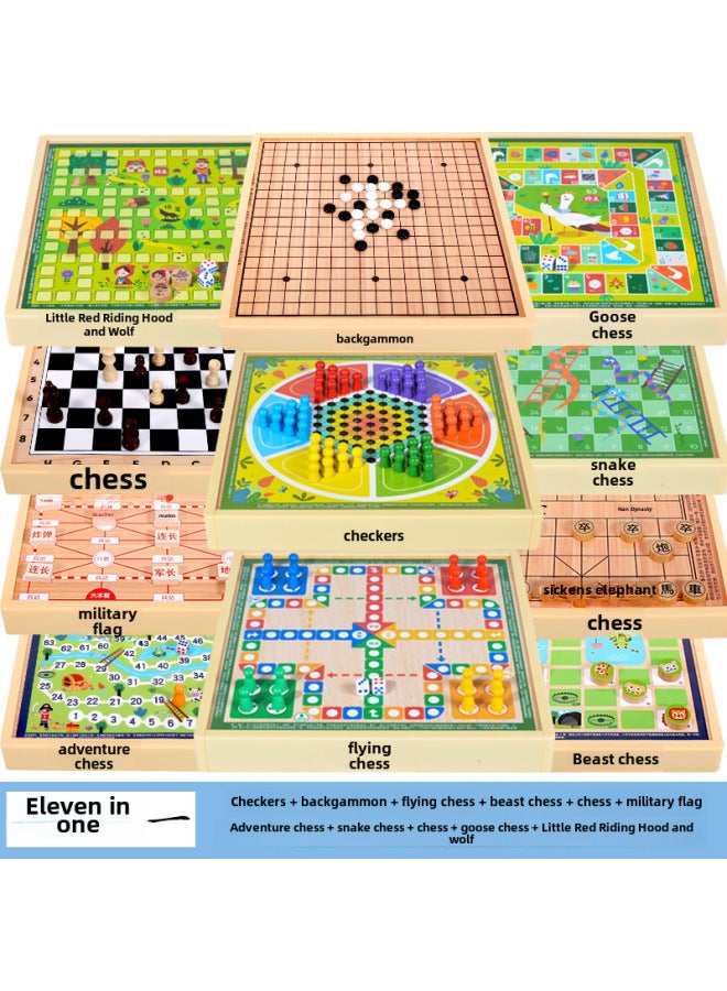 Children's Gift Multi-function Chess Game Chess Checkers Chess Flying Chess Gobang Primary School Students' Board Game Educational Toys-Color:: 11 In One - Image 1