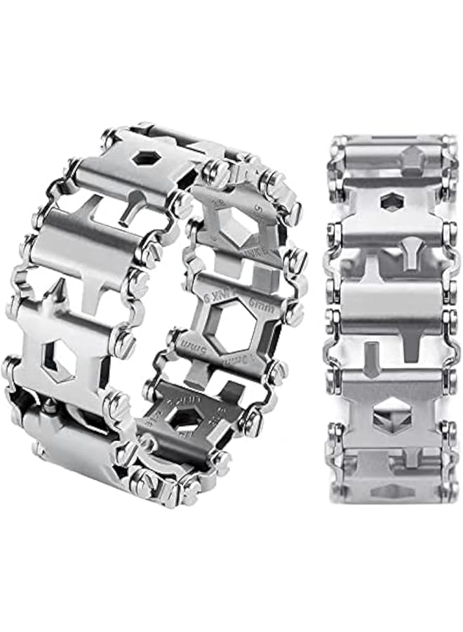 Ozzagar Multitool Bracelet For Men 29 In 1 Tools Stainless Steel Multifunctional Bracelet Travel Friendly Multitool Survival Bracelet Suitable For Sailing Travel Camping Hiking Silver 29 Inch  - Image 1