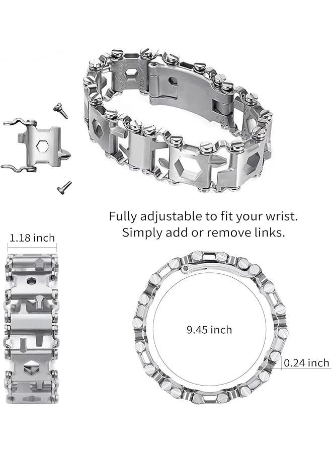 Ozzagar Multitool Bracelet For Men 29 In 1 Tools Stainless Steel Multifunctional Bracelet Travel Friendly Multitool Survival Bracelet Suitable For Sailing Travel Camping Hiking Silver 29 Inch  - Image 2