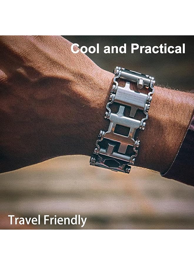Ozzagar Multitool Bracelet For Men 29 In 1 Tools Stainless Steel Multifunctional Bracelet Travel Friendly Multitool Survival Bracelet Suitable For Sailing Travel Camping Hiking Silver 29 Inch  - Image 3
