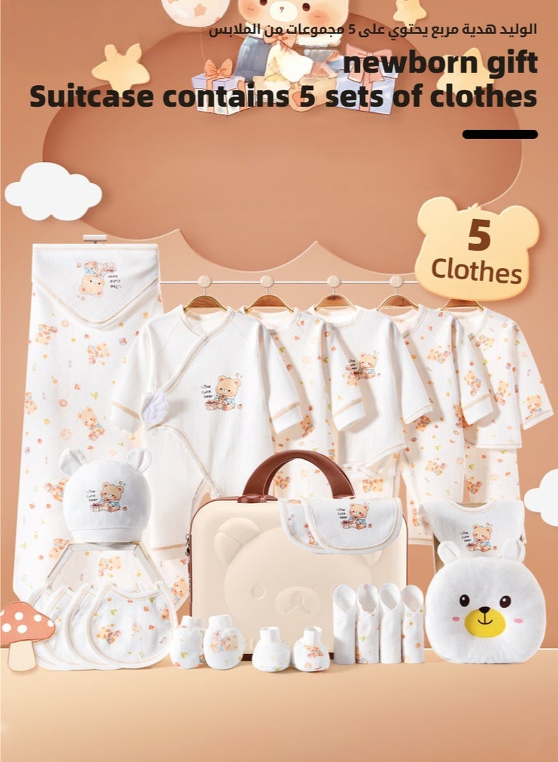 والالا مجموعة هدايا للأطفال حديثي الولادة، مجموعة هدايا لحديثي الولادة، مجموعة ملابس أطفال على شكل دب، مجموعة إكسسوارات للأولاد والبنات، مصنوعة من القطن الفاخر، صندوق هدايا مثالي مع حقيبة سفر جميلة لفصل الربيع والصيف والخريف والشتاء 66 سم - Image 2