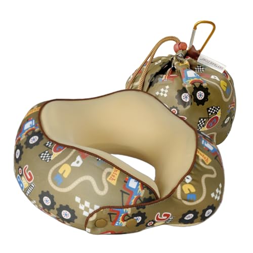 SKYTRAX COMF SKYTRAX Certified Kids Safe Memory Foam Travel Neck Pillows for Kids and Toddlers Cute Cartoon Design Car Seat Airplane Head Neck Support Adjustable Snap Buttons Washable Soft Cover Racecar - Image 1