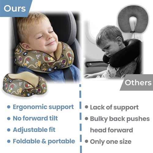 SKYTRAX COMF SKYTRAX Certified Kids Safe Memory Foam Travel Neck Pillows for Kids and Toddlers Cute Cartoon Design Car Seat Airplane Head Neck Support Adjustable Snap Buttons Washable Soft Cover Racecar - Image 3