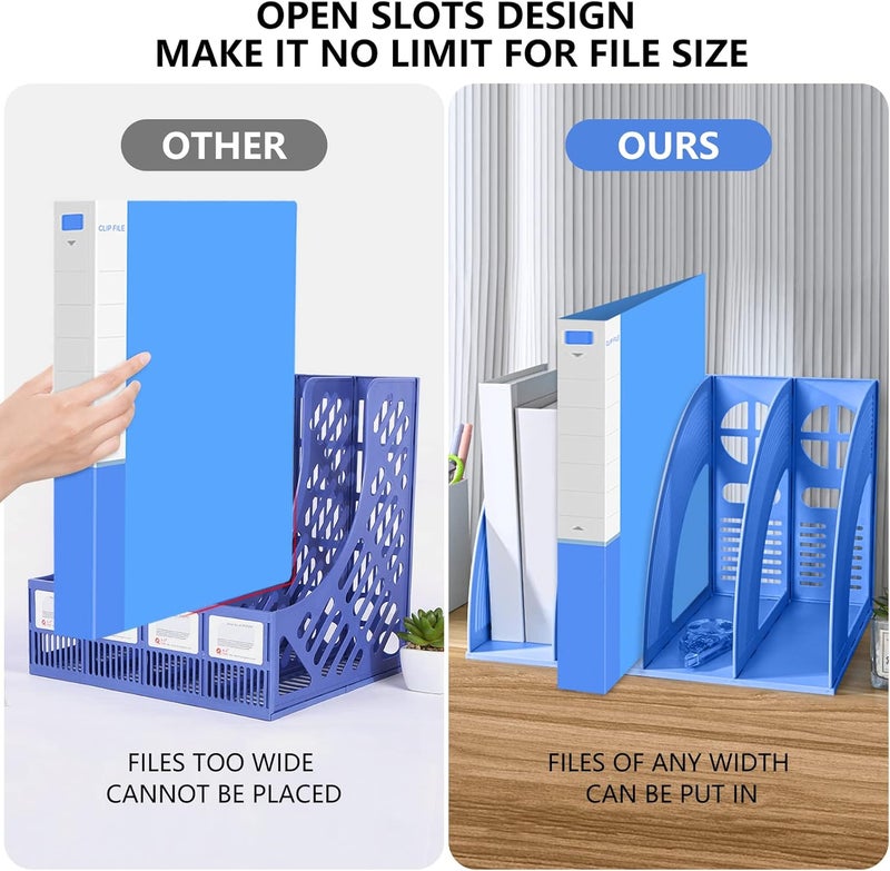 SAYEEC File Holder Storage Folder 4 Compartment Standing Desktop Hollow Organizer Blue Files Shelf Frame Thicken Plastic Paper Notebook Magazine Bookstore for Office School Supplier Students - Image 4