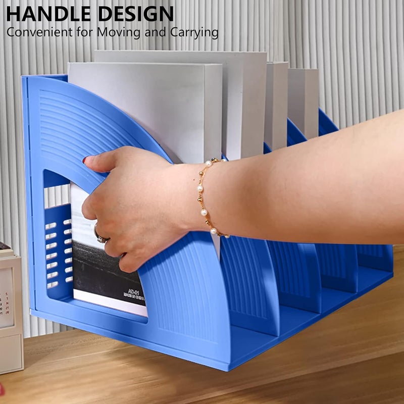 SAYEEC File Holder Storage Folder 4 Compartment Standing Desktop Hollow Organizer Blue Files Shelf Frame Thicken Plastic Paper Notebook Magazine Bookstore for Office School Supplier Students - Image 3