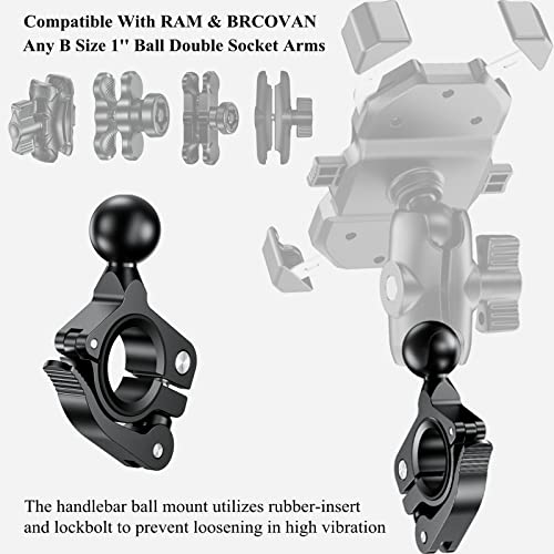 BRCOVAN Aluminum Alloy Handlebar Clamp Mount Base with 1'' TPU Ball for Rail Diameter 0.5'' 0.87'' 1'' 1.125'' 1.26'', Fit for RAM Mounts B Size 1 Inch Ball Double Socket Arm, Tool-Less Installation - Image 4