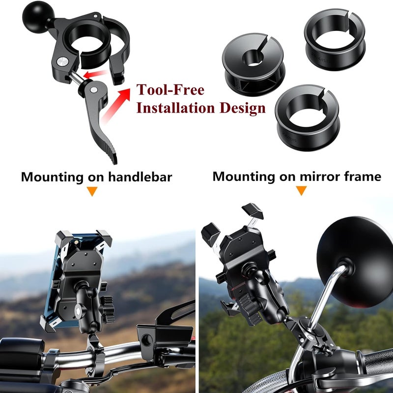 BRCOVAN Aluminum Alloy Handlebar Clamp Mount Base with 1'' TPU Ball for Rail Diameter 0.5'' 0.87'' 1'' 1.125'' 1.26'', Fit for RAM Mounts B Size 1 Inch Ball Double Socket Arm, Tool-Less Installation - Image 5