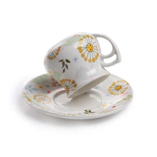 GuangYang 12 pieces Expresso Cups and Saucers for 6 People,2 oz Turkish Coffee Cup set of 6,Lucky Floral Pattern,Good Gift Set - Image 3