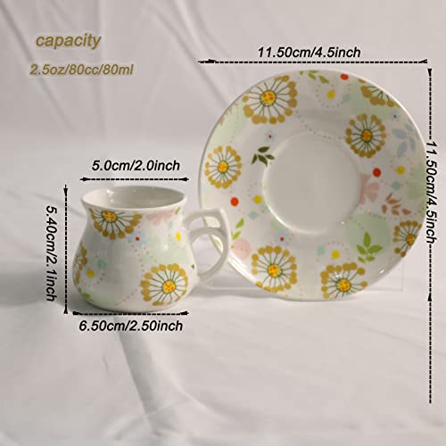 GuangYang 12 pieces Expresso Cups and Saucers for 6 People,2 oz Turkish Coffee Cup set of 6,Lucky Floral Pattern,Good Gift Set - Image 5