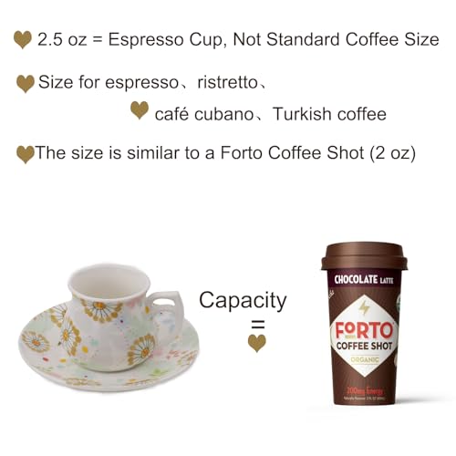 GuangYang 12 pieces Expresso Cups and Saucers for 6 People,2 oz Turkish Coffee Cup set of 6,Lucky Floral Pattern,Good Gift Set - Image 4