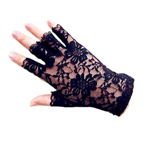 DreamHigh Women Wrist Length Lace Half Finger Gloves (Black) - Image 2